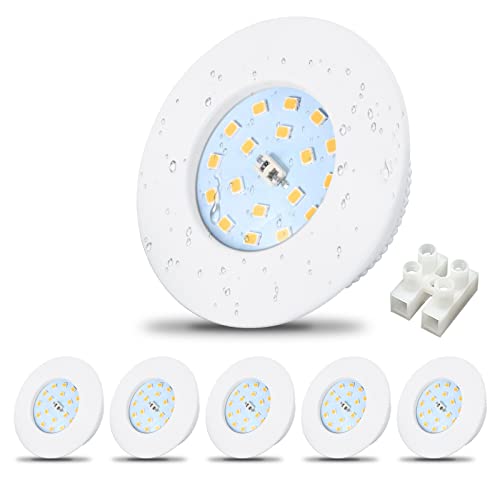 Allesgute LED Einbaustrahler 230V Ultra Flach 5W IP44 Bad Einbauleuchten Neutralweiß LED Spots 500lm Weiss Einbauspots Ø 60-68mm für Badezimmer, Küche, Wohnzimmer, 6er Set