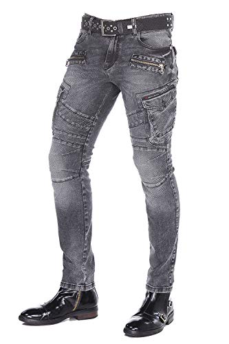 Cipo & Baxx Herren Jeanshose Biker Cargohose Jeanshose Skinny Fit Strech Denim Hose W32 L34 Schwarz