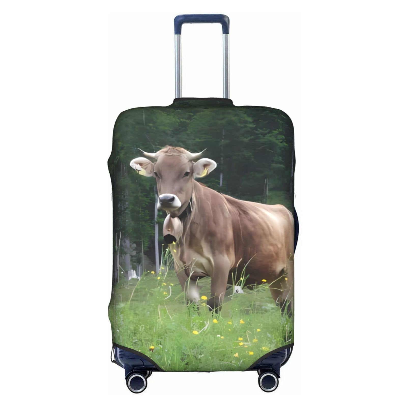 Trolley-Schutzhülle, echte Schweizer Kuh, braun, hohe Elastizität mit Reißverschluss, klein, geeignet für 45,7 - 81,3 cm (18-32 Zoll) Trolley-Tasche