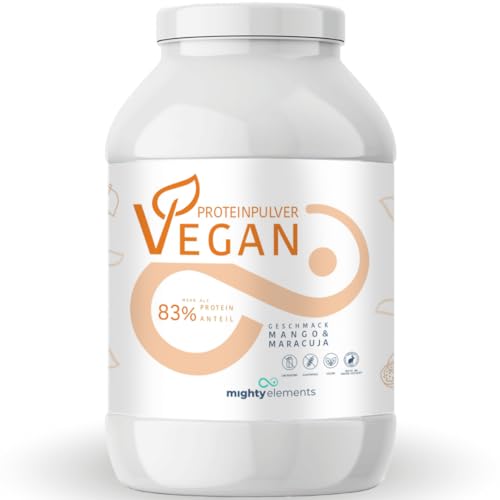 Mighty Elements VEGANES PROTEIN MANGO & MARACUJA 1kg - 83% pflanzliches Eiweiß, 5k-Proteinpulver, Eiweißpulver ohne Gluten, Laktose & Milcheiweiß, Eiweißshake, Muskelaufbau