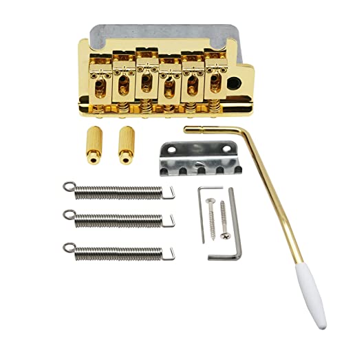 Zwei Punkte Tremolo Bridge Guitar Bridge Montage 14mm Dicke Stahlblock Mit Tremolo Arm Für Stecken Elektrische Gitarre Gitarrebrücke(Gold)