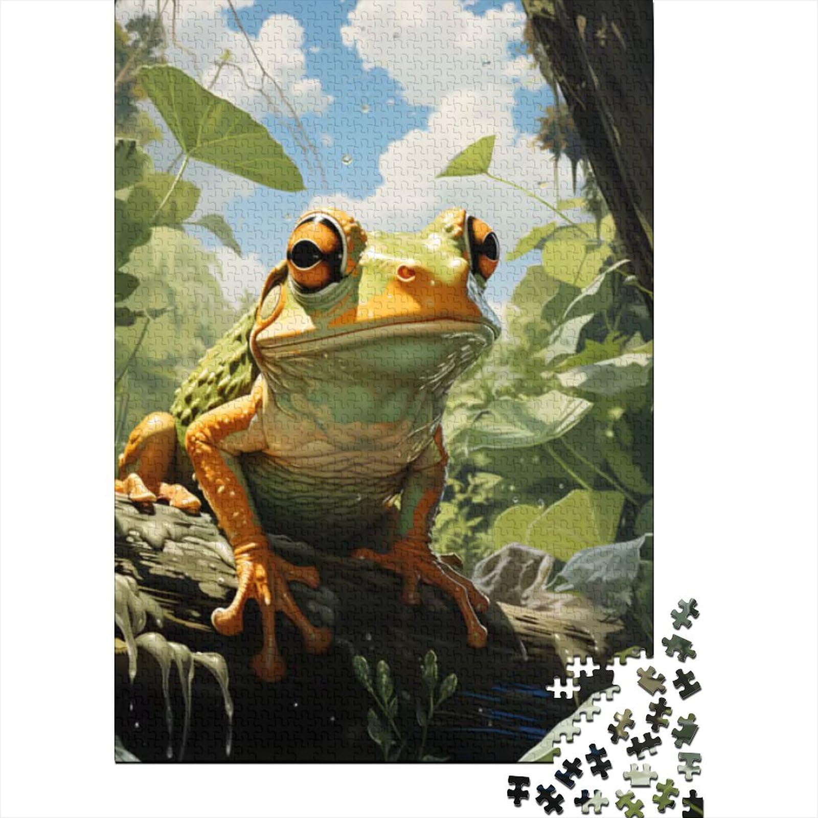 Grüner Frosch in der Natur, Holzpuzzle für Erwachsene, Puzzle-Kunst, Puzzles für Erwachsene, 1000 Teile, Entspannungspuzzles, Spiele, Denksportaufgaben (Größe: 75 x 50 cm)