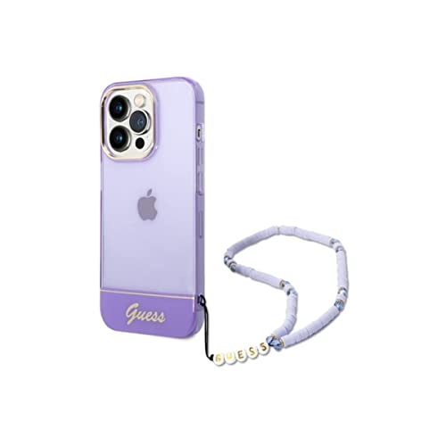 Guess GUHCP14XHGCOHU hülle für iPhone 14 Pro Max 6, 7" violett/Purple hardcase Translucent Pearl Strap, schwarz