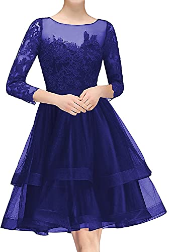 SAMHO Homecoming Kleid für Frauen 3/4 Ärmel Tüll Spitze gerüscht Ballkleid, königsblau, 50