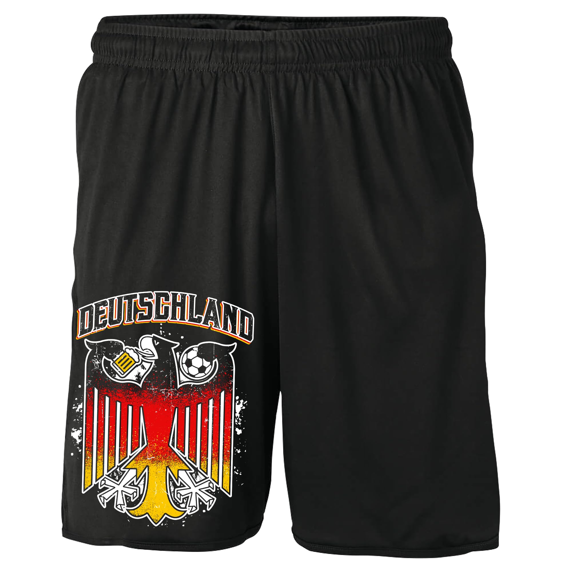 UGLYSHIRT Deutschland Shorts | Deutschland Kurze Hose Deutschland Hose Deutschland Fanartikel EM 2024 Germany Fußball WM Flagge | M7 Schwarz (XL)