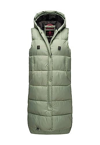 MARIKOO Damen Weste Steppweste lang gesteppte Übergangsweste Kapuze warm B967 [B967-Sayor-Smokey-Mint-Gr.XL]