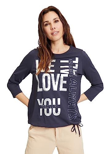 Cartoon Damen Printshirt mit Tunnelzug Dunkelblau/Grau,42