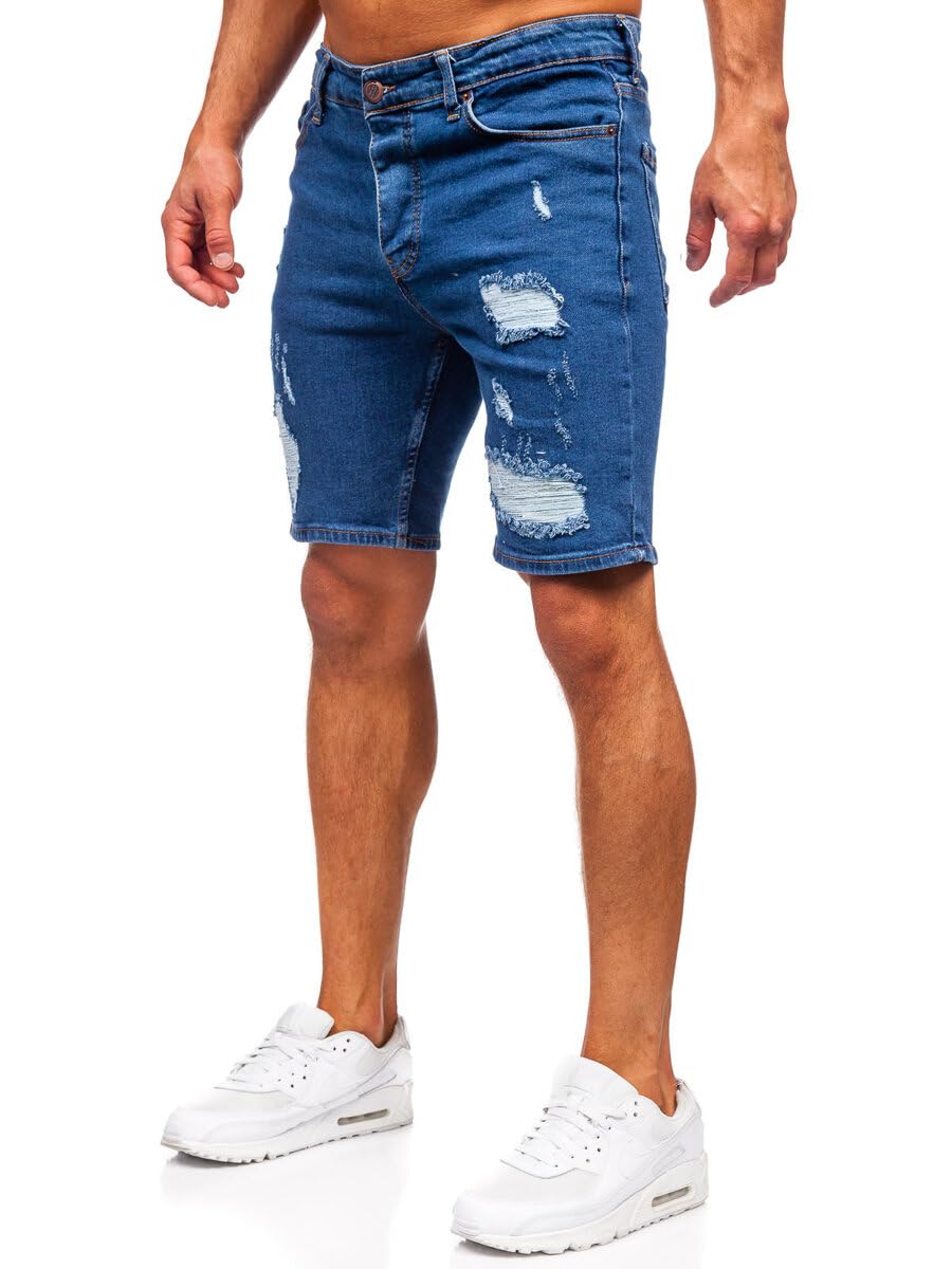 BOLF Herren Jeans Shorts Kurze Jeanshose Stretch Denim Bermudas Kurze Hose Cargo Cargoshorts Used Look Baumwolle Sommer Freizeithose Slim Fit 0790 Dunkelblau M [7G7]