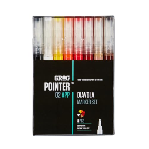 GROG Pointer 02 APP Diavola Marker Set, 2 mm Rundspitze, Packung mit 8 Stück
