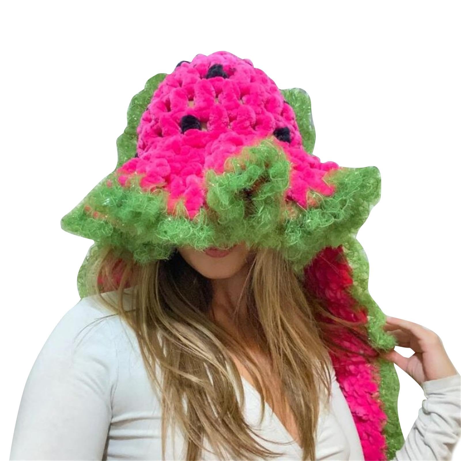 WELLDOER Lustige Wassermelonenmütze Slouchy Mütze Männer Halloween Kostüm Warm Groß Gehäkelte Mütze Slouchy Mütze Halloween Requisiten