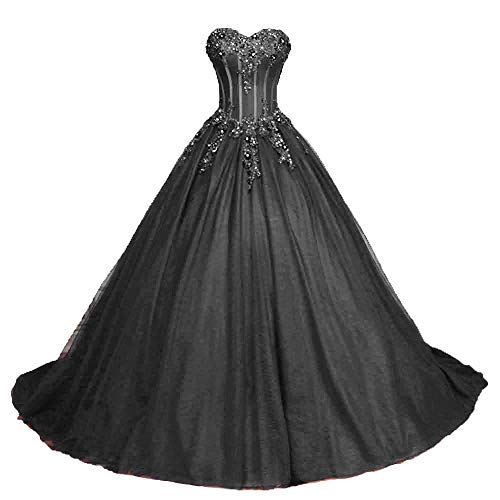 Zorayi Damen Glitzer Trägerlos Tüll Spitze Prinzessin Abschlussballkleider Ballkleid Hochzeitskleider Schwarz Größe 38