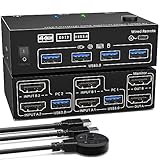 Qsvbeeqj Vielseitiger USB3.0-High Multimedia Port KVM Umschalter Zum Verbinden Mehrerer Computer Mit Einer Einzigen Tastatur Maus