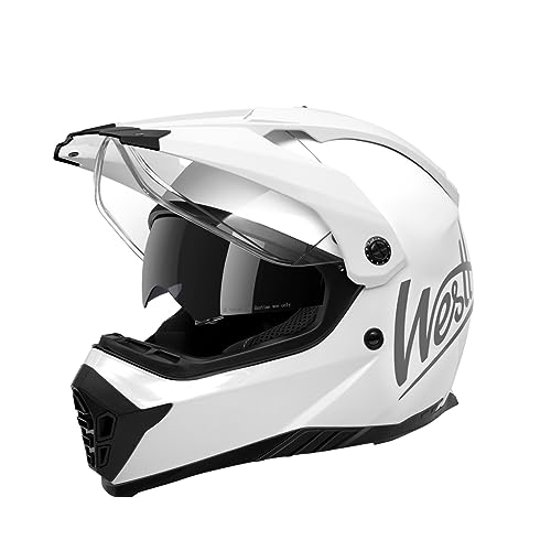 WESTT Cross X Motorrad Helm I Motocross Helm I Motorradhelm I Motocross Helm mit Visier I Cross Helm Herren I Fullface Helm I MTB Helm I Quad Helm I ECE Zertifiziert l Weiß l Größe L