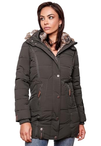 Marikoo Damen Winter Jacke Mantel Parka warm gefütterte Winterjacke B817 [B817-Lieblings-Rot-Gr.XS]