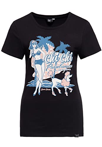 Queen Kerosin Damen Vintage Shirt | T-Shirt | Slim Fit | Frontprint | Kurzarm | Retro | Poodle | Pin-Up | Beach Chi Chi Beach Poodle