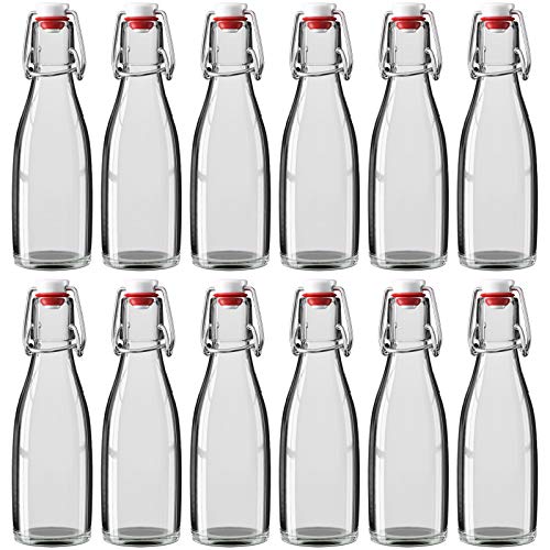 Wellgro 200 ml Glasflasche mit Bügelverschluss - 5,5 x 19 cm (ØxH) - Glas Flasche klar - Porzellanverschluss - Bügelverschlussflasche - verschiedene Mengen wählbar, Stückzahl:12 Stück