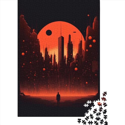 Red Sunset City Holzpuzzle für Erwachsene und Jugendliche, 500 Teile, Puzzle für Erwachsene und Jugendliche, entspannendes geistiges Lernspielzeug (Größe: 52 x 38 cm)