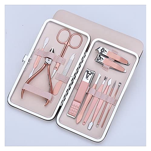 Fingernagelknipser-Set Schere Nagelknipser Set Zange for abgestorbene Haut Nagelschneidezange Pediküre Messer Nagelrille Nagelmaniküre-Werkzeug Nagelpflegesets (Size : Luxury Edition 12 Pieces Rose G