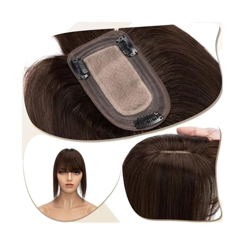 Haartopper für Frauen Damen-Topper, Mittelteil, Haaraufsätze mit Pony, glattes Haar, Perücken, natürliches indisches Echthaar, 7 x 12,5 cm, Topper auf Seidenbasis, Clip-in-Haarverlängerung Haarteil To