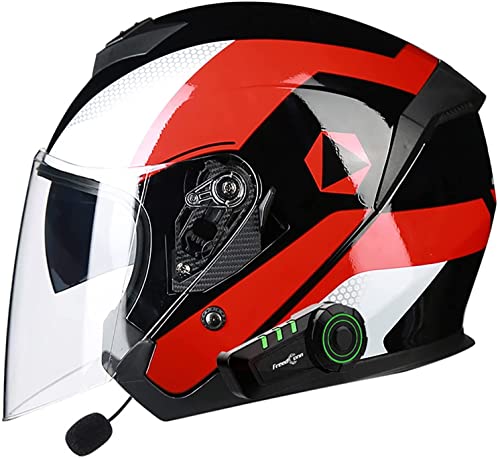 Bluetooth Jethelm Motorrad Open Face 3/4 Halbhelme,Vintage Adult Herren Damen Jet Helm,Retro Crash Halbhelm mit Doppelvisier ScooterHelm MotorradHelm,DOT/ECE-Zertifiziert