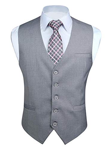 Enlision Herren formelle Party Hochzeit Baumwolle Weste einfarbig Weste Grau-2