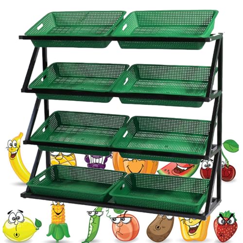 lwjunmm Servierwagen Küchenwagen mit Rollen, Gemüseregal, Obst Aufbewahrung, Rollwagen Allzweckwagen für Küche Bad Wohnzimmer, Pfanne Topf Organizer,4tiers-Green