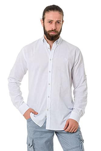 Cipo & Baxx Herren Leinen Hemd Langarm Freizeithemd CH199 Weiß XL