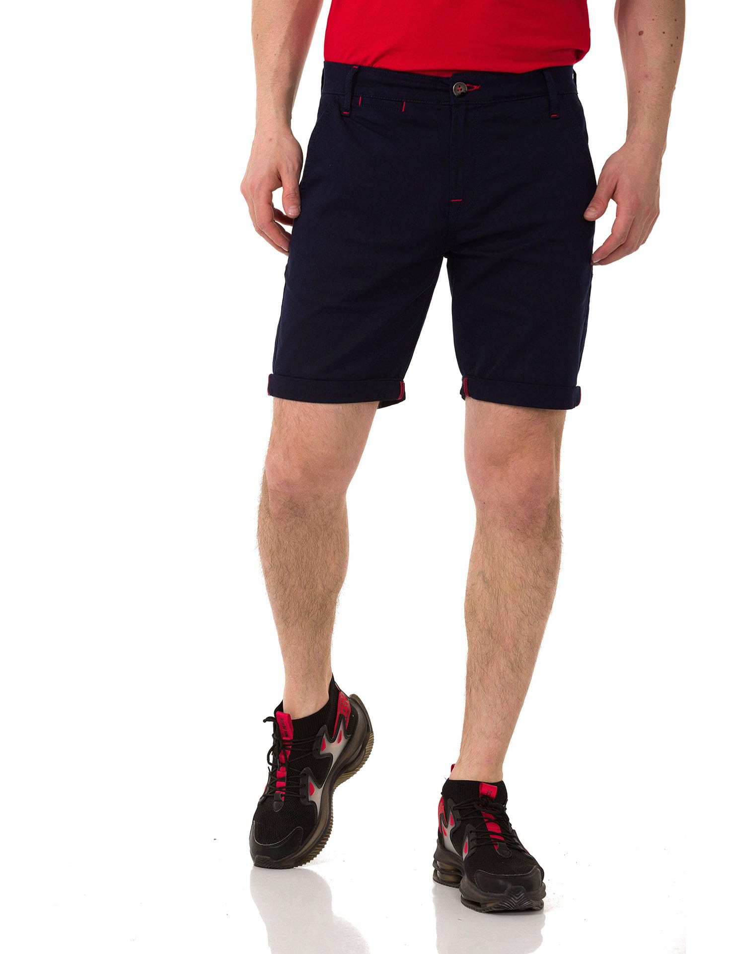 Cipo & Baxx Herren Shorts Chino Bermuda Kurzehose CK272 Dunkelblau W29