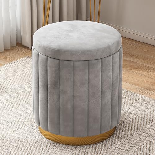 WYZCHDM Runder Samt-Ottomane, Mode Lagerung Hocker, Dressing Tisch mit Stauraum, Multi-Funktion Make-Up Hocker, Schminkhocker, Couchhocker Polsterhocker, für Wohnzimmer Schlafzimmer Without Storage B