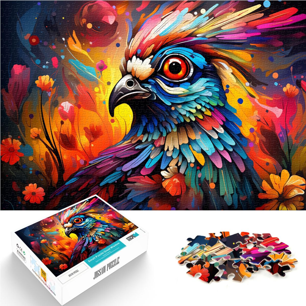 Spielgeschenk-Puzzle, farbenfrohe Psychedelia der Wachtel, 1000-teiliges Puzzle für Erwachsene, Holzpuzzle für anspruchsvolles Puzzlespiel und Familienspiel, 1000 Teile (50 x 75 cm)