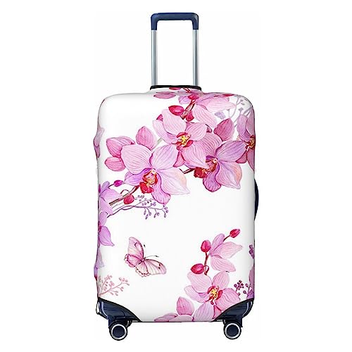 Reisegepäckhülle, Motiv: rosa Blumen und Schmetterlinge, strapazierfähig, passend für 45,7 - 81,3 cm große Gepäckstücke, Größe M, Schwarz, Medium