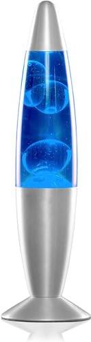 CELLUSTOP Lavalampe für Rakete – Magma Lava – dekorativ zum Aufstellen – 2 Halogenlampen R39 im Lieferumfang enthalten – robustes Glas – 25 W – 34 cm – Blau