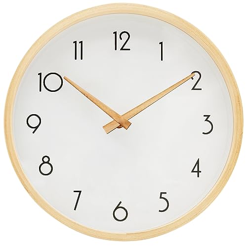 HEA GH Wanduhr, leise, nicht tickende Wanduhr für Zuhause, Wohnzimmer, Schlafzimmer, Schule, aus Massivholz, 25,4 cm