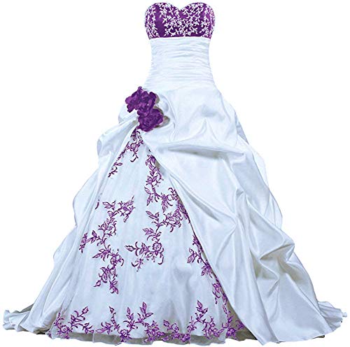 Zorayi Damen Elegante Kapelle Zug Prinzessin Ballkleid Brautkleid Hochzeitskleider Weiß & Lila Größe 48