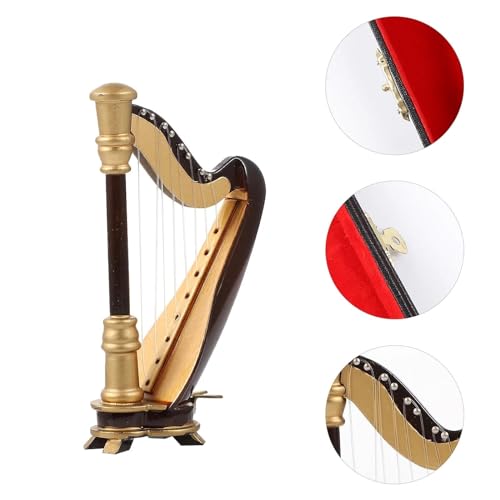 Mini-Musikinstrument-Ornamente Harfe Miniatur Ihr kreatives einzigartiges Accessoire Musikinstrument klassisches Miniaturmodell tragbar mit Box