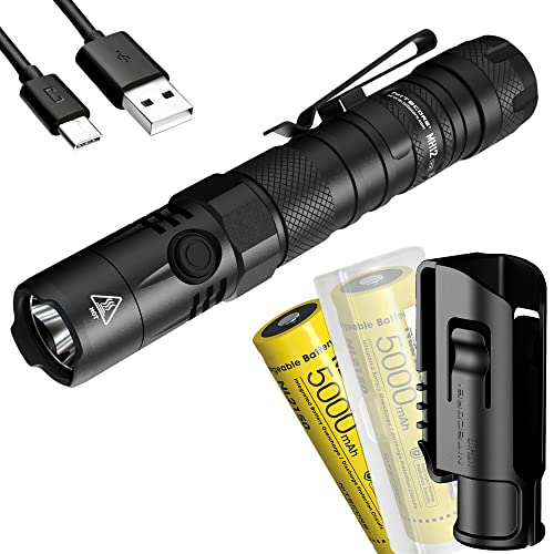 Nitecore MH12 v2 1200 Lumen USB-C wiederaufladbare taktische Taschenlampe mit 2 x 5000 mAh Akku und LumenTac Akkuhülle