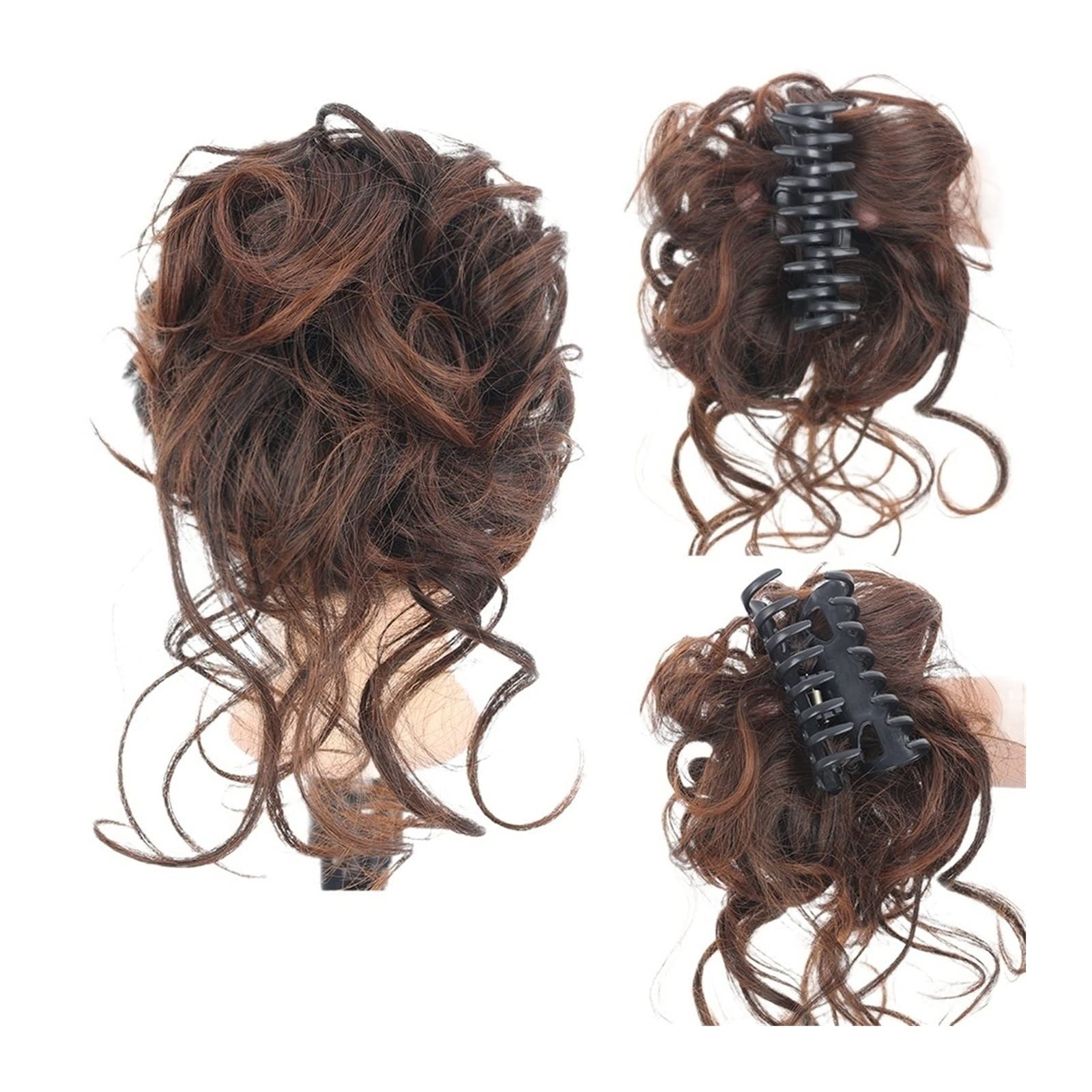 KIZQYN Haarteil Haargummi Messy Curly Hair Dutt Haargummis Verlängerung, 1 STÜCKE Curly Wellig Synthetic Bun Hair Piece Claw Clip Haarknoten Chignon for Frauen Mädchen Haarteil Haarverlängerung