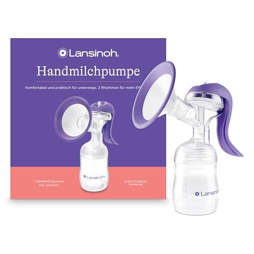 Lansinoh Handmilchpumpe - leichte und leise Milchpumpe für unterwegs - mit Easy-Express Griff für müheloses Pumpen - einstellbare 2-Rhythmen-Technologie