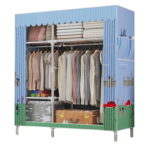 ZHANGshouf Canvas-Kleiderschrank, tragbarer Kleiderschrank für Schlafzimmer, Stoffgarderobe mit Kleiderstange, Regalen, tragbarer Kleiderschrank für Kleidung, Taschen,D-107x46x172cm