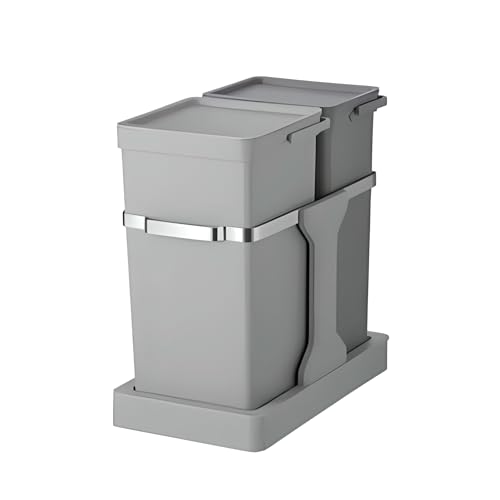 EKO Deco Duo ausziehbarer Recycling-Mülleimer, platzsparend, Edelstahlläufer, perfekt für Küche und Zuhause, mattgraues Finish, 35 l, 20 + 15 Liter