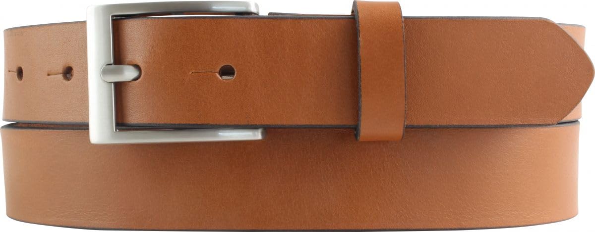 BELTINGER Überlängen-Gürtel für Herren aus Vollrindleder 3 cm | Ledergürtel mit silberner Gürtelschnalle 30mm | Hochwertiger Anzuggürtel | Cognac 130cm