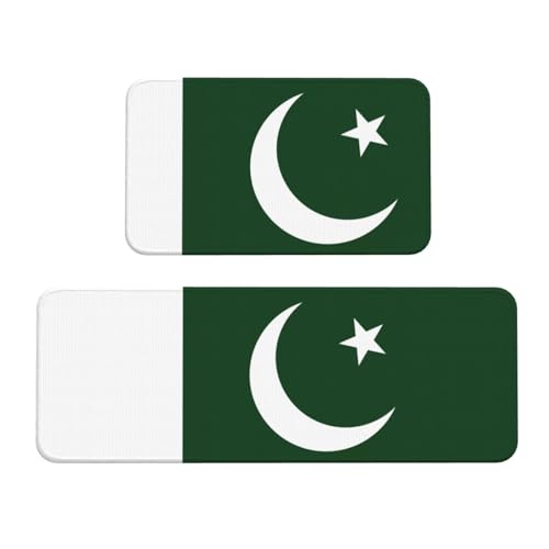 YQxwJL Küchenteppich, Motiv: Flagge von Pakistan, rutschfeste Küchenmatte, 2er-Set, bequeme Stehmatten für Küche, Büro