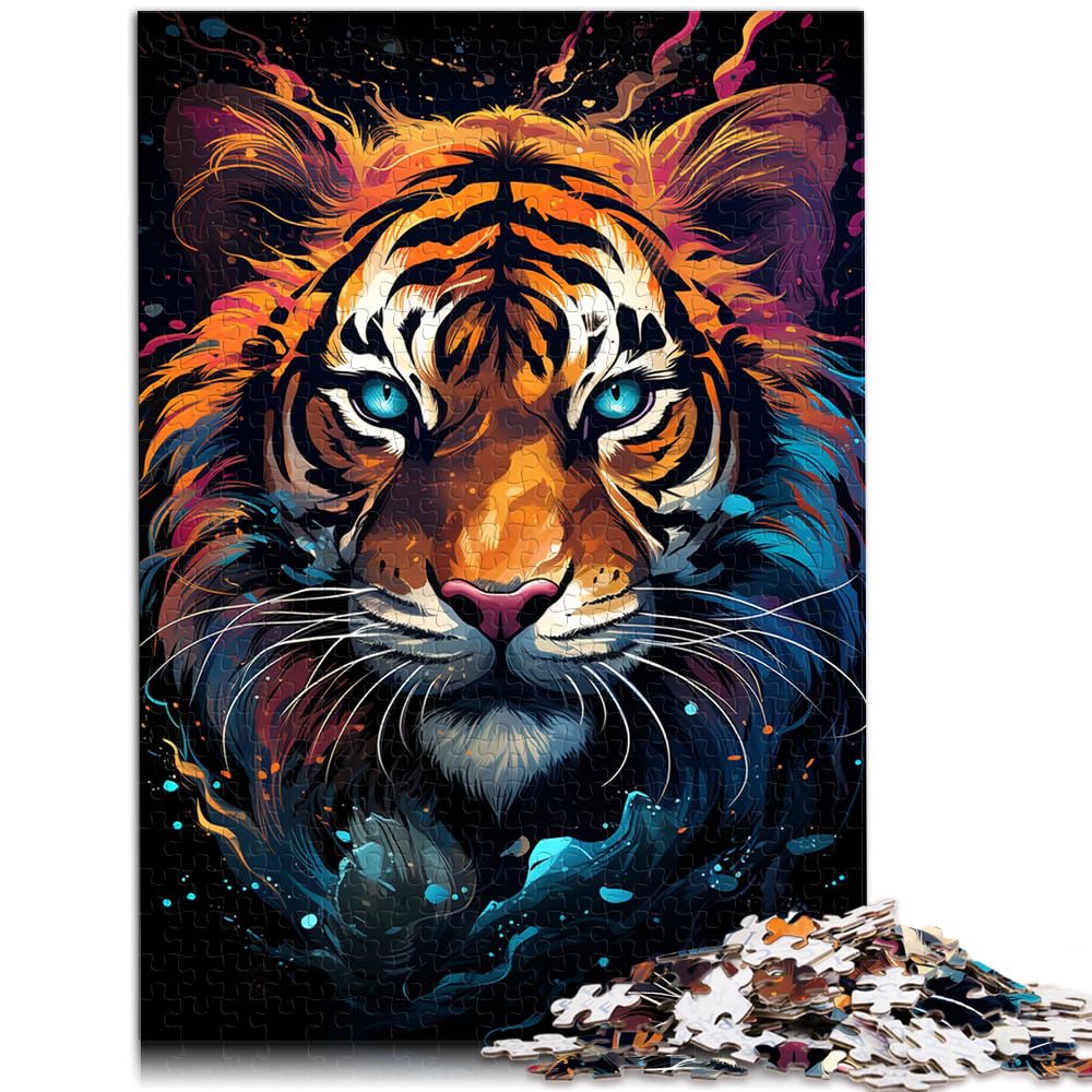 Puzzles, farbenfrohes, psychedelisches Tigergesicht, 1000 Teile Puzzle, Holzpuzzle, Familienspiel zum Stressabbau, schwieriges Herausforderungspuzzle, 1000 Teile (50 x 75 cm)