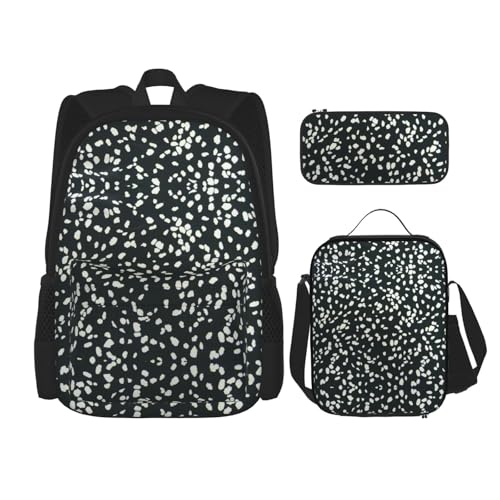 WURTON 3-in-1 Büchertaschen-Set, verstellbarer Schulter-Rucksack, Lunch-Tasche, Federmäppchen, Schwarz und Weiß, Schwarz, Einheitsgröße