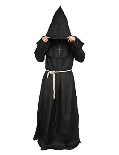 chuangminghangqi Mönch Robe Prister Gewand Mittelalter - Kostüm Renaissance Priester Robe Halloween Cosplay (XXL, Schwarz)