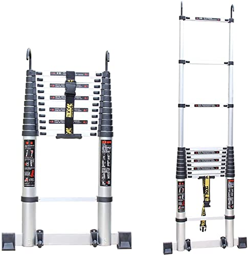 Teleskopleiter, tragbare, leichte Teleskopleiter, ausziehbare Leiter mit Stabilisatorstange und Dachhaken, leicht zu verstauende Verlängerungsleiter für den täglichen Gebrauch im Haushalt und für die