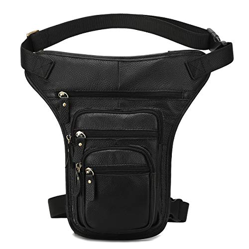 Leathario Echtleder Gürteltasche Bauchtasche Herren & Damen klein mit Handy Fach zum Arbeit Freizeit (Schwarz2)