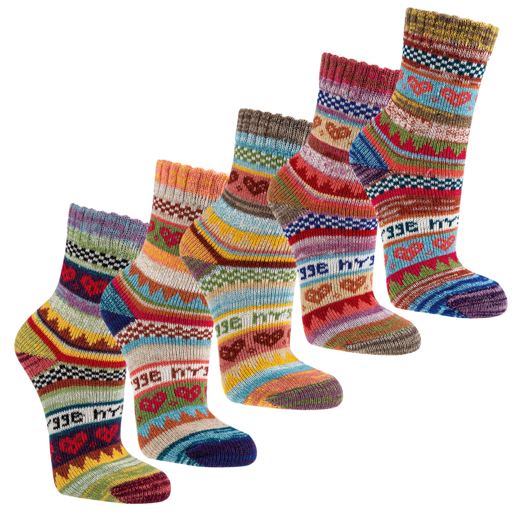 3 oder 6 Paar bunte Norweger Socken Baumwolle mit schönem Muster"Hygge" Socken (6, 39/42)