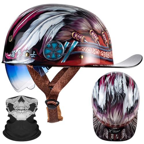 Motorrad Halbhelm Halbschalenhelm Baseballmütze-Helm ECE-Zulassung Motorradhelm Baseball Cap Blaue GläSer Mit Farbverlauf Mit Atmungsaktiven Poren Schnellverschluss M-2XL 57-64CM