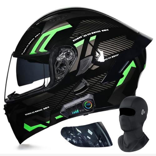 Klapphelm mit Bluetooth Doppelvisier Modularer Helm Mit Gesichtsmaske Geliefert ECE Zertifiziert Motorradhelm Abnehmbares Futter mit Eingebautem Mikrofon für Automatische Reaktion